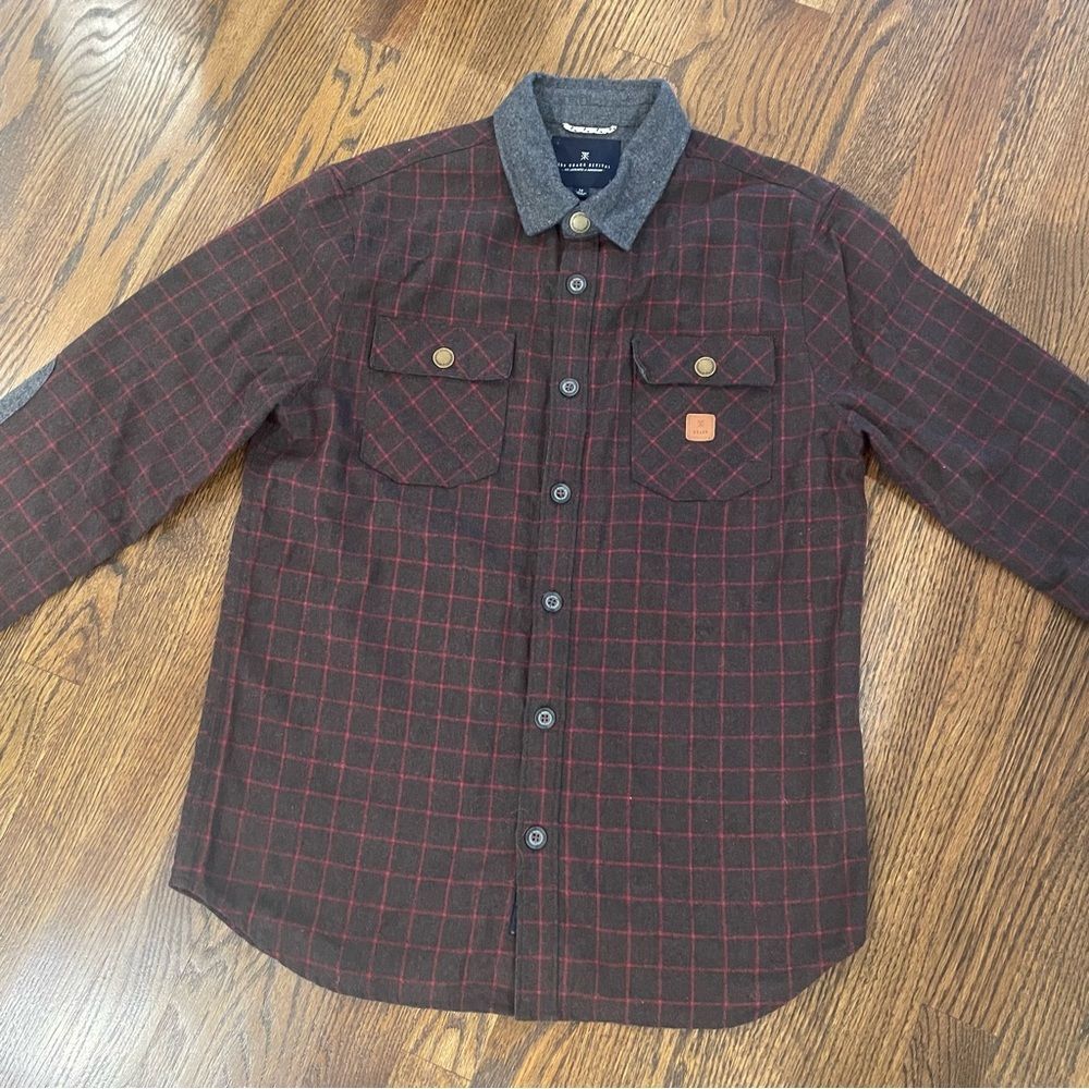 ROARK Nordsman Wool Flannel Navy Blue & Red Window Pane Button Down Shirt